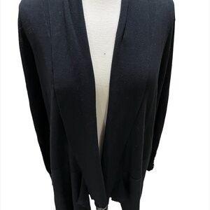 T Tahari Sweater L Black Drape Cardigan Studs Neutral Minimalist Preppy Mature